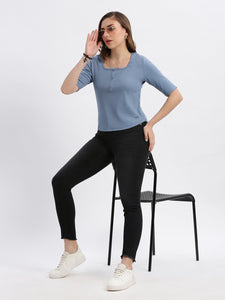 Scoop neck Slate blue Casual Top