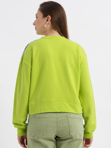 Drop Shoulder Neon Green Loop Knit Sweatshirt