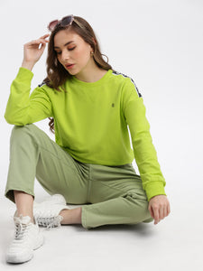 Drop Shoulder Neon Green Loop Knit Sweatshirt