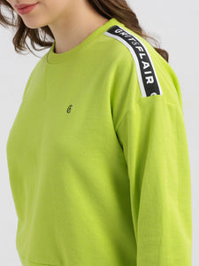 Drop Shoulder Neon Green Loop Knit Sweatshirt