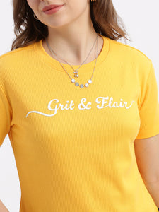 Casual Rib Yellow T-shirt