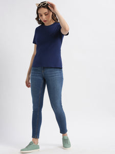 Basic Round Neck Navy Peony Regular fit T-shirt