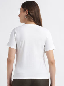 Basic Round Neck Star White Regular fit T-shirt