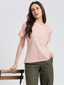 Basic Round Neck Pastel Pink Regular fit T-shirt