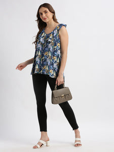 Ruffle V- Neck Hip Length Blouse