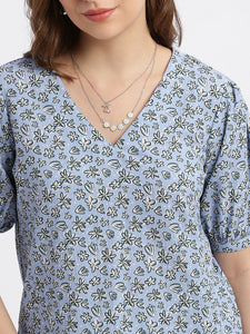 Bubble Crepe Floral Print Blouse