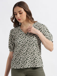 Bubble Crepe Floral Print Blouse