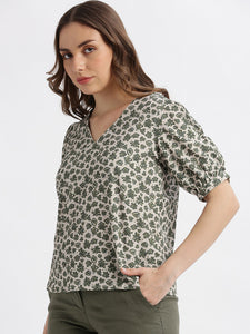 Bubble Crepe Floral Print Blouse