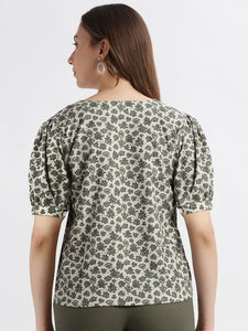 Bubble Crepe Floral Print Blouse