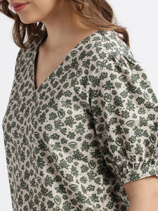 Bubble Crepe Floral Print Blouse