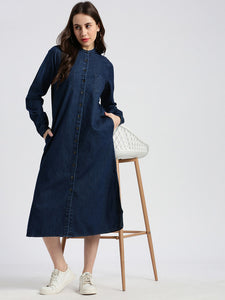 Blue Denim Regular fit mandarin collar Jacket