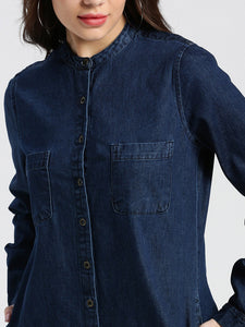 Blue Denim Regular fit mandarin collar Jacket