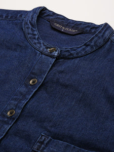 Blue Denim Regular fit mandarin collar Jacket