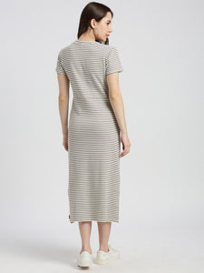 Off White Stripe waffle Fit & Flare Dress