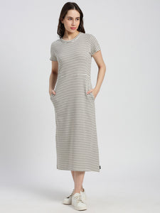 Off White Stripe waffle Fit & Flare Dress