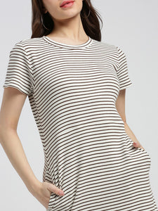 Off White Stripe waffle Fit & Flare Dress