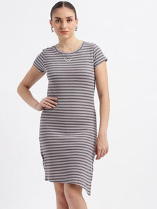 Stripe Waffle Asymmetrical Hem Dress