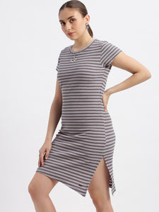 Stripe Waffle Asymmetrical Hem Dress