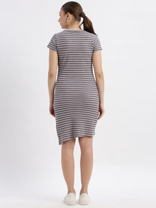 Stripe Waffle Asymmetrical Hem Dress