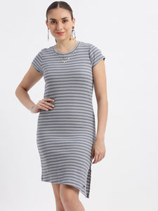 Stripe Waffle Asymmetrical Hem Dress