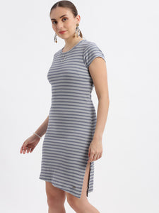 Stripe Waffle Asymmetrical Hem Dress