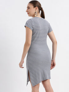 Stripe Waffle Asymmetrical Hem Dress