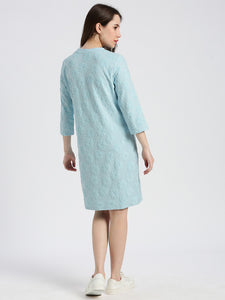 Powder Blue Tonal floral jacquard Dress