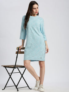 Powder Blue Tonal floral jacquard Dress