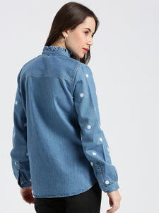 Apple cut Blue Embroidered Jacket