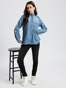 Apple cut Blue Embroidered Jacket