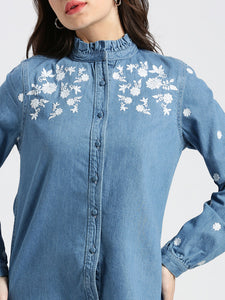 Apple cut Blue Embroidered Jacket