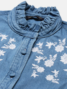 Apple cut Blue Embroidered Jacket