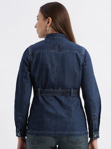 Dark Blue Tie Up At Waist Denim Jackets