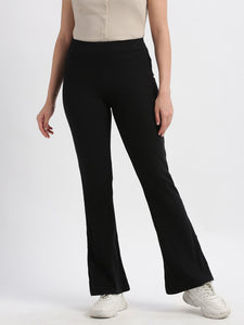 High Rise Fit & Flare Rib Knit Pants