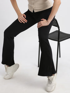 High Rise Fit & Flare Rib Knit Pants