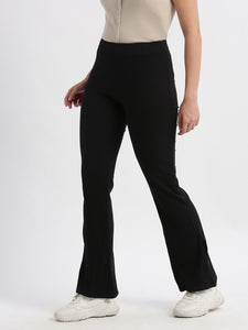 High Rise Fit & Flare Rib Knit Pants