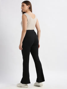 High Rise Fit & Flare Rib Knit Pants