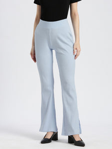 High Rise Fit & Flare Rib Knit Pants