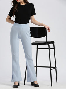 High Rise Fit & Flare Rib Knit Pants