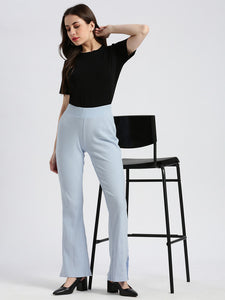 High Rise Fit & Flare Rib Knit Pants