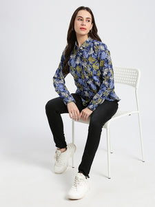 Blue indigo Tropical leaf Cotton Shirt