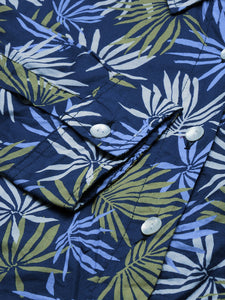 Blue indigo Tropical leaf Cotton Shirt