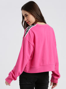 Drop Shoulder Light Pink Loop Knit Sweatshirt