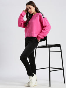 Drop Shoulder Light Pink Loop Knit Sweatshirt