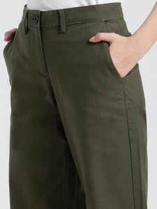 Cotton Linen Dark Olive Boot Cut Fit Trouser